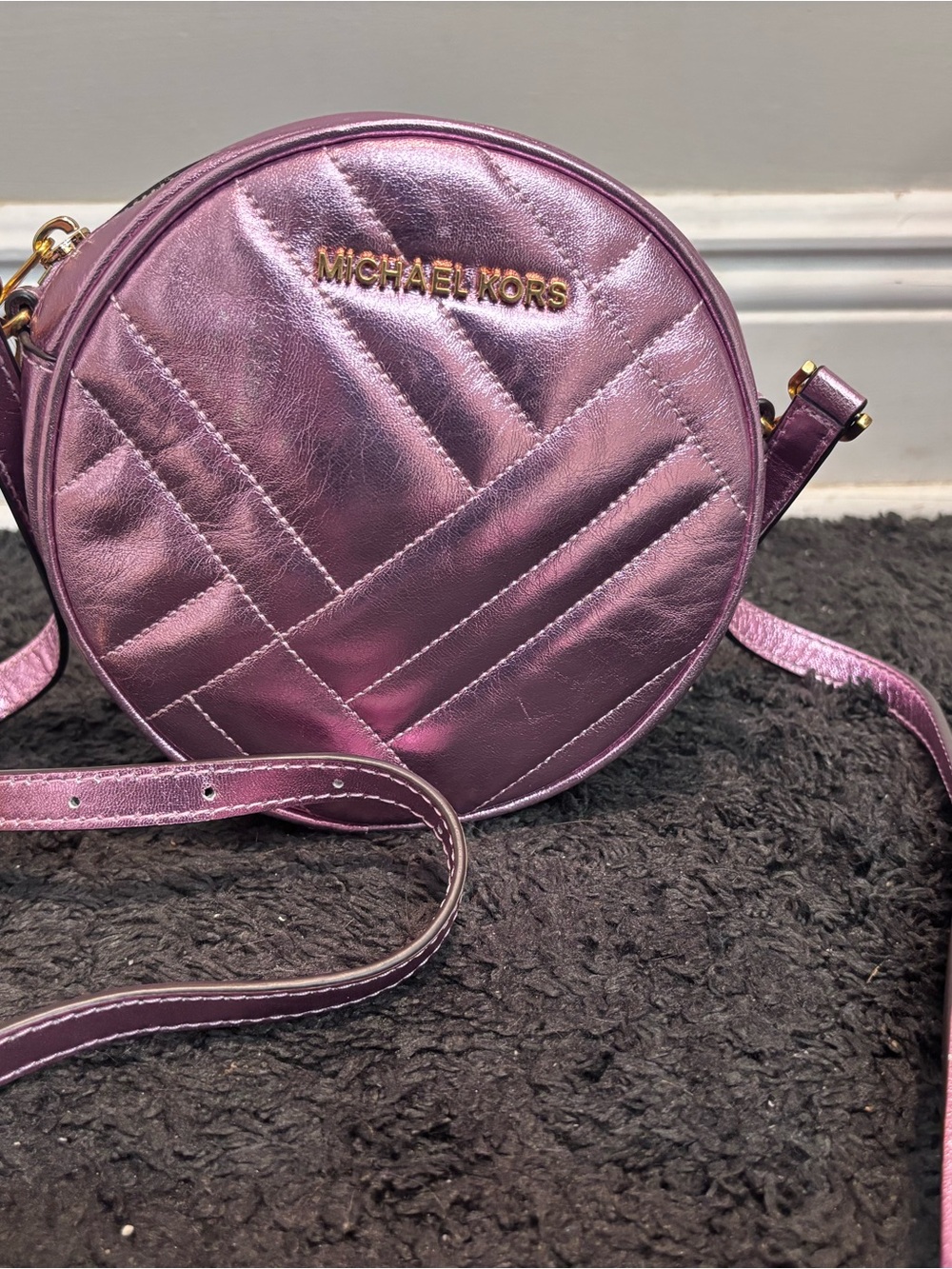 Michael Kors Vivianne Canteen Metallic Quilted Leather Crossbody Bag